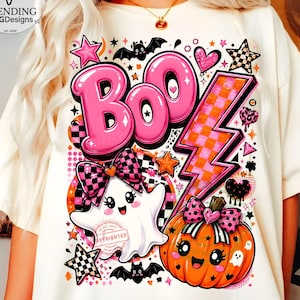Pink Halloween Ghost Pumpkin PNG, Trendy Spooky Season Shirt Graphic (Digital Download)