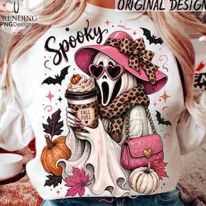 Ghostface Fall Coffee PNG, Halloween Latte PNG, Autumn Spooky Season Sublimation, Fall Shirt Design