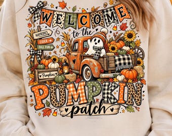 Pumpkin Patch Ghost Truck PNG,, Welcome to the Pumpkin Patch PNG, Colorful Autumn Graphic, Sublimation, Girly Halloween Tee Digital Download