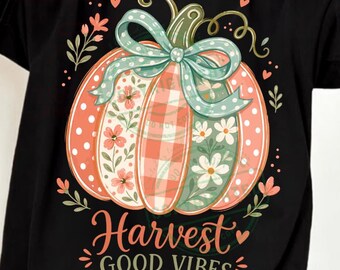 Herbstliche Kürbis-Designs mit fröhlicher Ernte, frisch vom Bauernhof, PNG-Sublimationsdesign, Herbstboutique-PNG, Mädchenhaftes Halloween-Shirt-Design