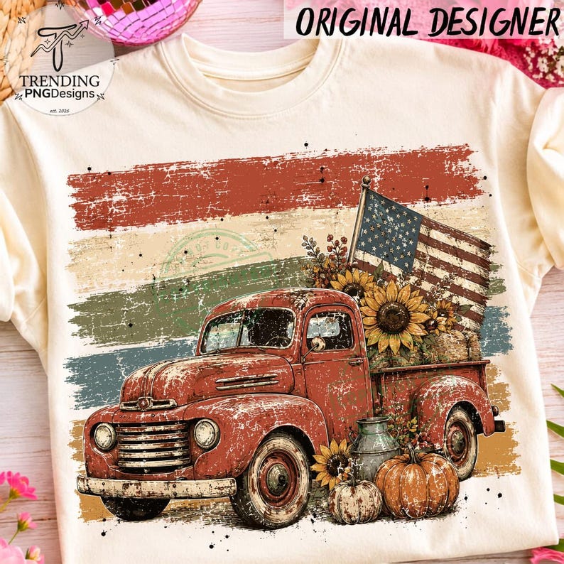 90s Striped Vintage USA Flag Fall PNG, Cozy Autumn Pumpkin Sublimation, Distressed Fall Png, Trendy Fall Shirt Design Farm Fresh Pumpkin Png Bild 4