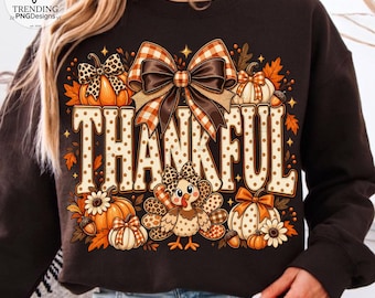 Preppy Thankful Polka Dots PNG, Coquette Floral Autumn PNG, Retro Fall Pumpkin Gingham Png, Thanksgiving png, Turkey Png, Leopard, Bow