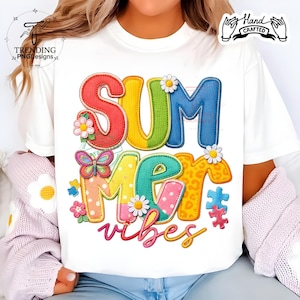 Summer Vibes Patchwork PNG, Floral Gingham Cottagecore Design (Digital Download)