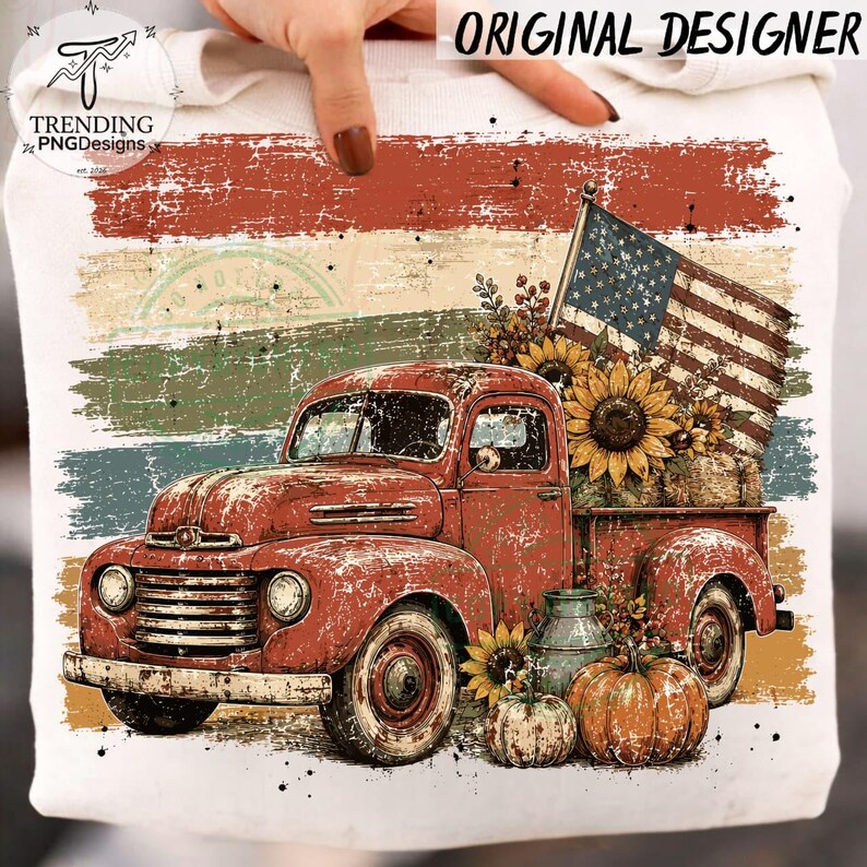 90s Striped Vintage USA Flag Fall PNG, Cozy Autumn Pumpkin Sublimation, Distressed Fall Png, Trendy Fall Shirt Design Farm Fresh Pumpkin Png Bild 5