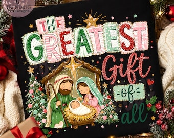 Glitter Christian Nativity Scene PNG, Faith Christmas Design, Greatest Gift of all PNG, Nativity Coquette Png, Jesus png, religious png