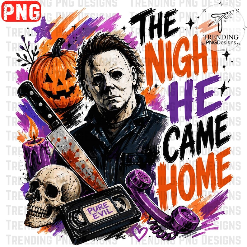 Michael Myers Horror PNG, Diseño de La noche que regresó a casa, Película de terror PNG, idea de camiseta de terror PNG, Personajes de terror PNG, (Descarga digital) imagen 5