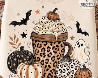 Leopard Print Coffee PNG, Coffee Lover Shirt Design, Coffee PNG Shirt, Fall Women Shirt Design, Autumn Girly PNG, Cozy Coffee Design