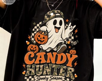 Boy Camo Ghost PNG, Kids Halloween PNG, Retro Checker Ghost, Spooky Season PNG, Boys Halloween Sublimation, Fall Shirt Design