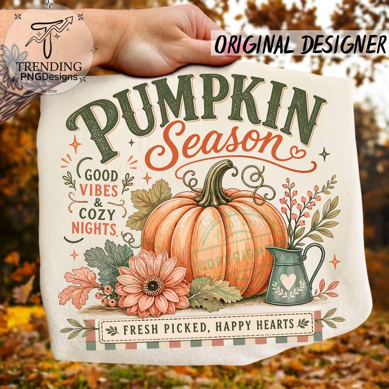 Retro Pumpkin Season Png, Trendy Fall Sublimation Design, Vintage Autumn Shirt Design, Distressed Fall Png, Varsity Farm Fresh Pumpkin Png image 3