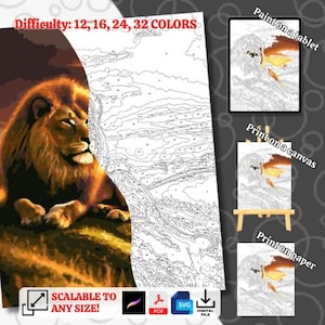 Lion King Coloring by Numbers | Digital Coloring Pages, Paint by Numbers, Procreate Coloring Book, Adult Coloring Book