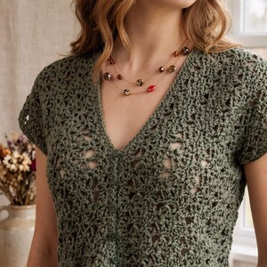Crochet Cardigan Pattern PDF | Button Up Crochet Top | Women's V Neck Summer Shirt | Boho Crochet Blouse | Digital Download