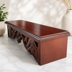 Vintage Style Wooden Wall Shelf | Handmade Carved Floating Shelf for Bedroom, Living Room image 7