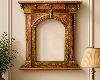 Vintage Style Wooden Arch Frame | Handcrafted Wall Mandir Frame | Traditional Decor Piece