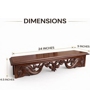 Vintage Style Wooden Wall Shelf | Handmade Carved Floating Shelf for Bedroom, Living Room image 3