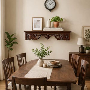 Vintage Style Wooden Wall Shelf | Handmade Carved Floating Shelf for Bedroom, Living Room image 4