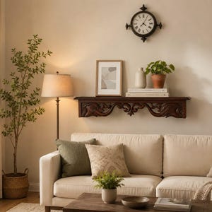 Vintage Style Wooden Wall Shelf | Handmade Carved Floating Shelf for Bedroom, Living Room image 5