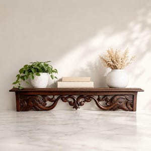 Vintage Style Wooden Wall Shelf | Handmade Carved Floating Shelf for Bedroom, Living Room image 1