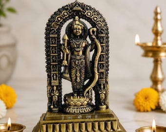 Ram Darbar Brass Idol | Vintage Finish Hindu God Statue | Mandir Decor | Religious Home Decoration