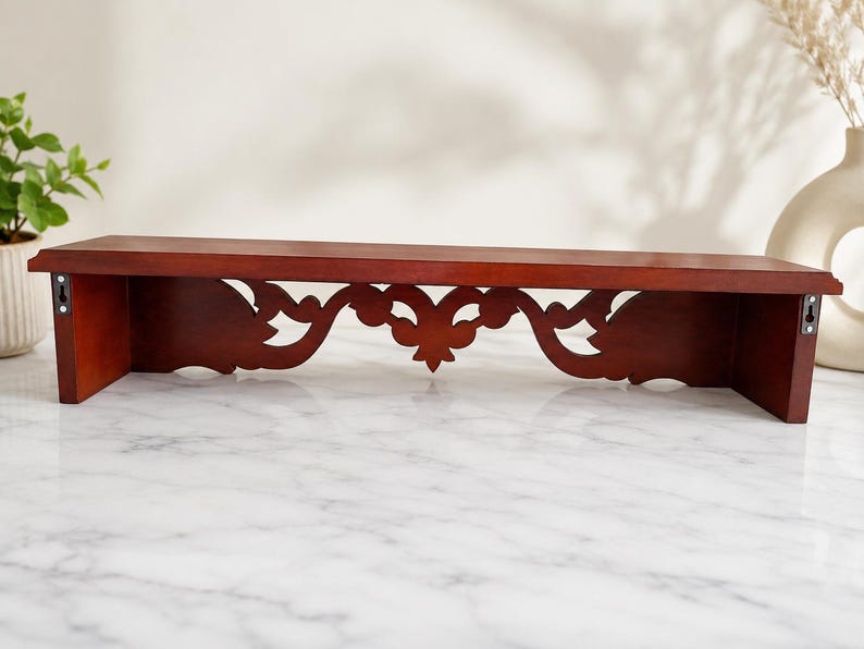 Vintage Style Wooden Wall Shelf | Handmade Carved Floating Shelf for Bedroom, Living Room image 6