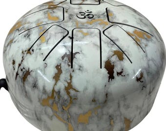 Tambor de língua de aço de 8 polegadas – Handpan de meditação com símbolo Om, baquetas e estojo de transporte.