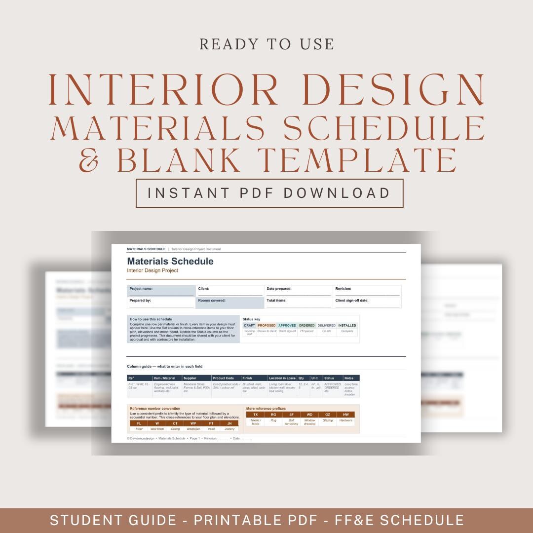 Materials Schedule Template | Interior Design | Printable PDF | FF&E ...