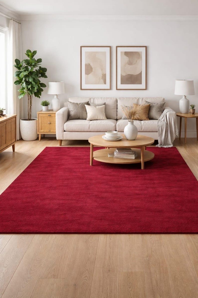 Deep Red Area Rug Red Area Rug, Modern Minimalist Rug, Solid Color Textured Carpet ...