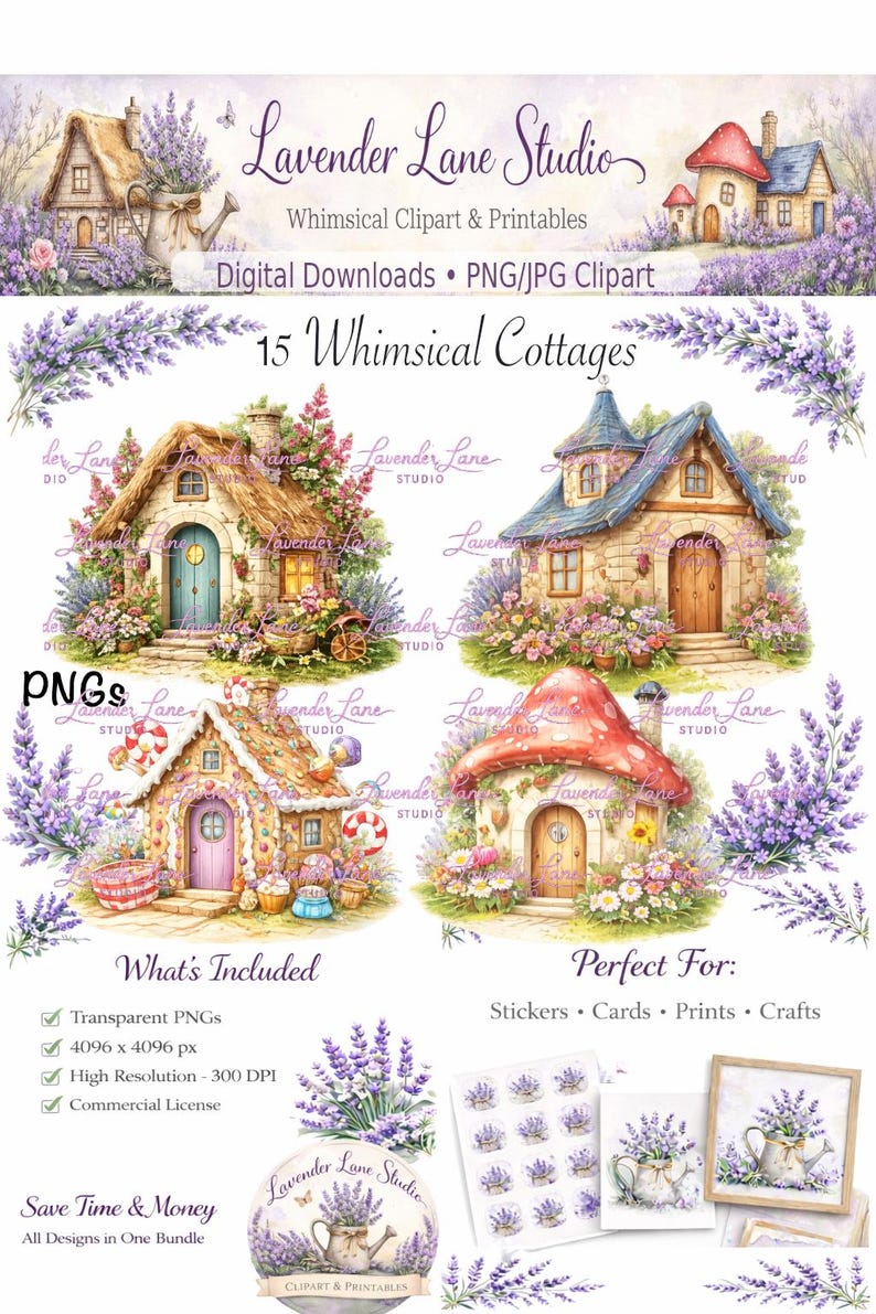 15 Whimsical Cottage PNG Clipart | 300 DPI / Storybook Art Bundle ...