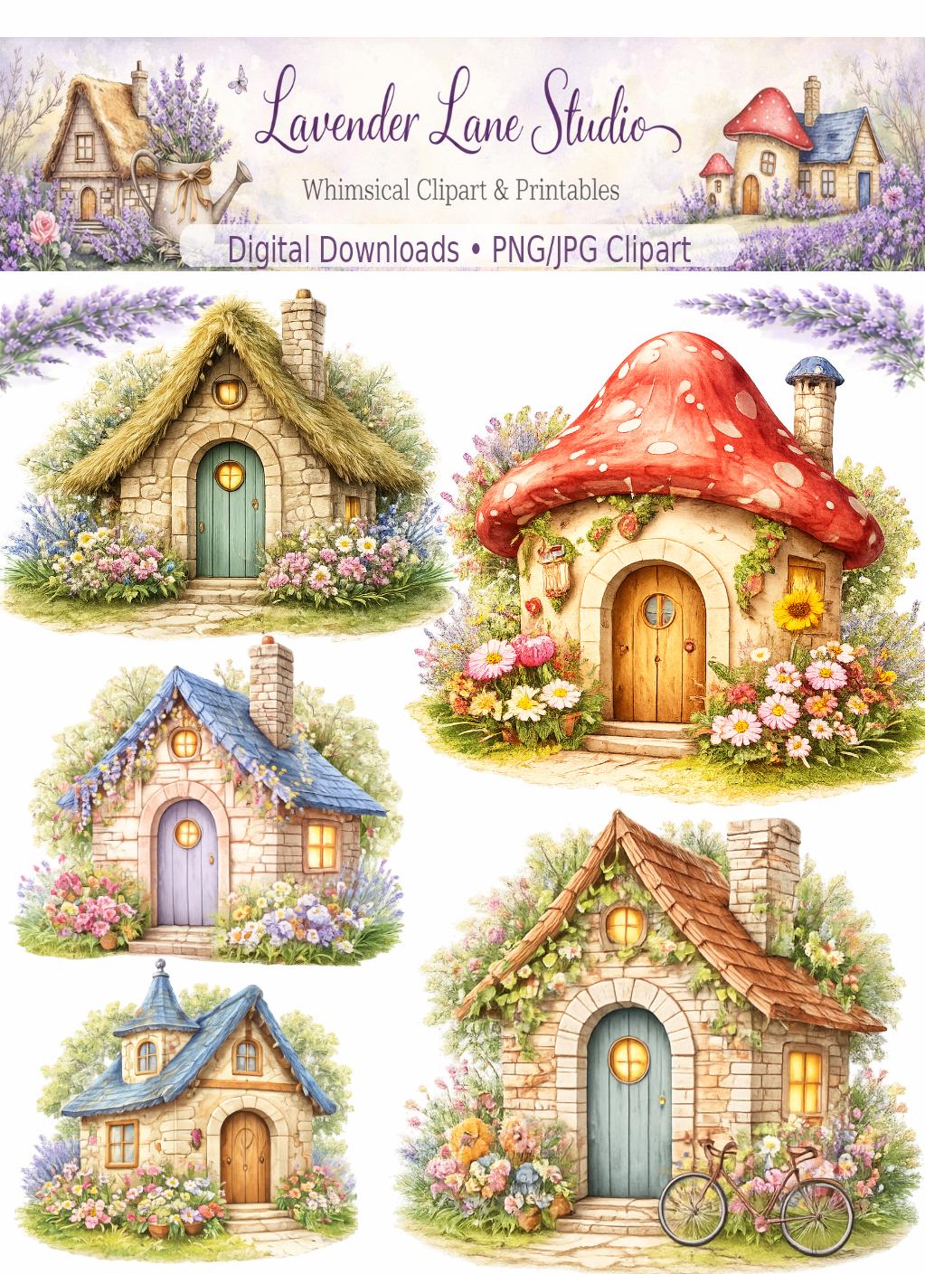 15 Whimsical Cottage PNG Clipart | 300 DPI / Storybook Art Bundle ...