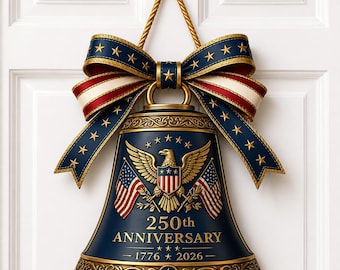 Liberty Bell Wood Wreath, USA 250th Anniversary Door Sign, 1776-2026 Patriotic Decor, America 250 Fourth of July Gift
