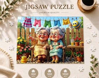 Rompecabezas "Abuelas felices en el jardín", 300/500/1000 piezas, rompecabezas de madera, obra de arte de amistad en el jardín, encantadora decoración para exteriores, regalo para la abuela.