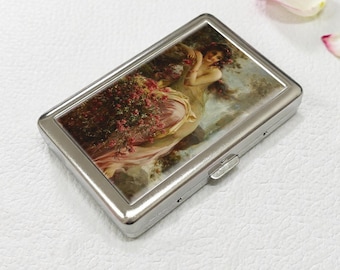 Estuche para cigarrillos Nymph by the Spring, caja de almacenamiento de metal vintage
