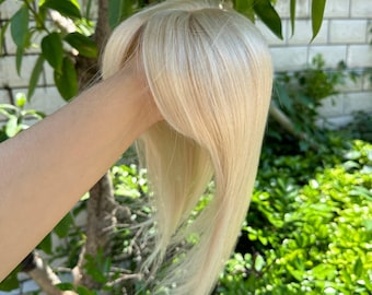 Postizo de cabello humano para mujer, 25 cm (10 pulgadas), liso, con clip, base transpirable fabricada a máquina, tono 1001 Rubio Platino