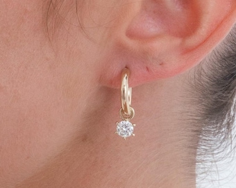 Pendientes con dijes de diamantes redondos, regalo para ella / Dijes de aro desmontables de oro macizo / Pendientes colgantes de diamantes cultivados en laboratorio, FifthFacet
