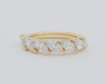 Marquise Diamond Wedding Band Gift for Her | Solid Gold Half Eternity Stacking Ring | Lab Grown Diamond Bridal Anniversary Band ,FifthFacet