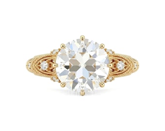 Rond geslepen diamanten verlovingsring labo cadeau voor haar | Massief gouden vintage filigraanring | Unieke art-deco voorstelring, FifthFacet