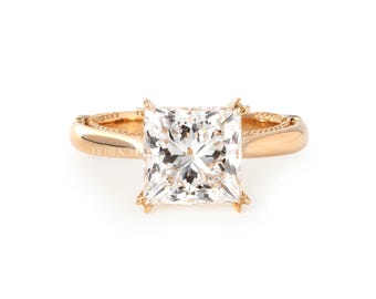 Bague de fiançailles diamant de laboratoire taille princesse pour elle | Bague solitaire en or rose | Bague unique en forme de diamant carré, FifthFacet