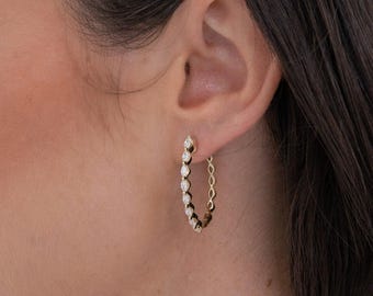 Marquise Diamond Hoop Earrings Gift for Her | Solid Gold Inside Out Hoops | Luxury Bridal Anniversary  Earrings for Women , FifthFacet