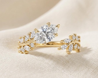 Pear Cut Lab Grown Diamond Engagement Ring Gift for Her | Solid Gold Vine Leaf Ring | Unique Nature Inspired Proposal Ring