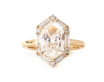 Hexagon Cut Lab Diamond verlovingsring cadeau voor haar | Massief gouden art-decoring | Unieke geometrische voorstelring,unieke ring, FifthFacet