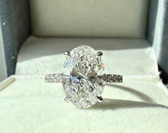 Oval Cut Lab Grown Diamond Engagement Ring Gift for Her | Solid Gold Pave Band Ring | Classic Diamond Proposal Ring  , FifthFacet