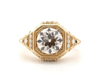 Bague de fiançailles diamant rond laboratoire pour elle | Bague filigrane vintage en or massif | Bague unique Art Déco pour proposition, FifthFacet