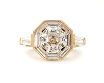 Bague de fiançailles diamant de laboratoire taille Asscher octogonale pour elle | Bague en or jaune | Bague proposition diamant taille baguette, FifthFacet