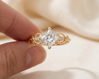 Princess Cut Lab Grown Diamond Engagement Ring Gift for Her | Solid Gold Infinity Vine Ring | Unique Square Cut Proposal Ring , FifthFacet