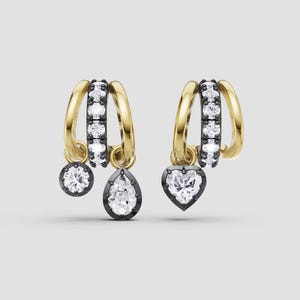 Diamanten oorringen cadeau voor haar | Massief gouden zwarte rhodiumdiamanten Huggie-oorbellen voor dames | Uniek bruidssieradencadeau, FifthFacet