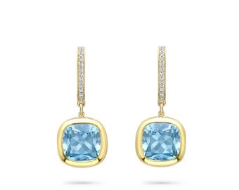 Orecchini a cuscino con acquamarina in oro giallo, orecchini fiorentini testurizzati, orecchini con gemma blu, gioielli di tendenza, regalo per lei, Laelouris