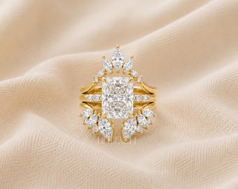 Anillo de compromiso con corona de diamantes talla radiante, regalo para ella / Anillo de boda con tiara de oro macizo / Anillo de compromiso único con diamantes de laboratorio, Fifth Facet