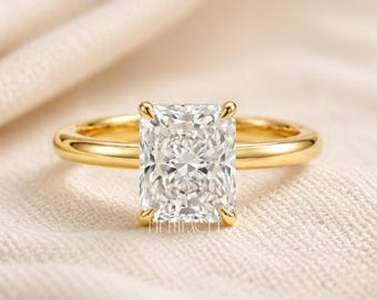 Anillo de compromiso con diamante cultivado en laboratorio de talla radiante, regalo para ella / Anillo de propuesta solitario clásico de oro macizo / Joyería minimalista, FifthFacet