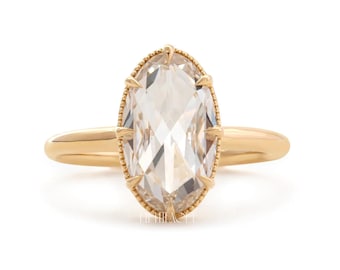 Ovale roosgeslepen labdiamanten verlovingsring cadeau voor haar | Massief gouden Milgrain solitaire ring | Vintage voorstelring, FifthFacet