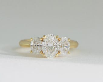 Oval Three Stone Lab Grown Diamond Ring Gift for Her | Solid Gold Trilogy Engagement Ring | Classic Oval Diamond Proposal Ring , Fifthfacet