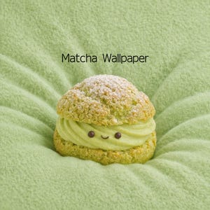 Papel de parede de profiteroles de matcha para iPhone | Fundo fofo de sobremesa de matcha | Papel de parede digital para celular com profiteroles de chá verde